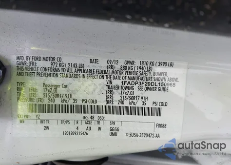 2013 Ford Focus Se from USA, damaged, VIN 1FADP3F29DL150965
